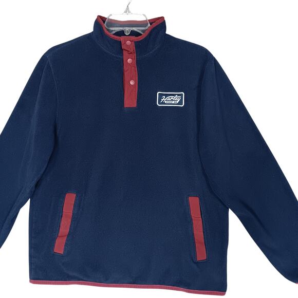 Hurley Fleece Pullover Sweatshirt Size Small Blue and Red Henley Snap Button Up - Picture 6 of 11